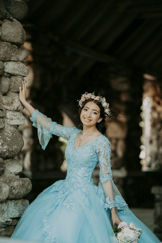 a person in a blue dress